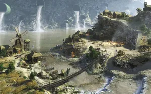 Medieval River Village Wallpaper