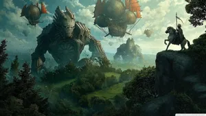 Medieval Steampunk Forest Robots Wallpaper