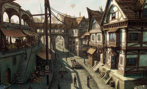 Medieval Town Street Art Wallpaper