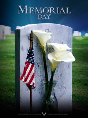 Memorial Day Flag And Lilies On Grave Wallpaper