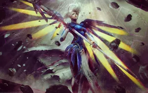 Mercy In Falling Debris Artwork Wallpaper