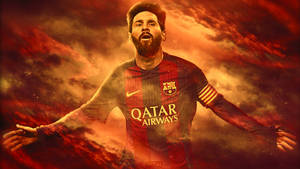 Messi Orange Fire Art Wallpaper