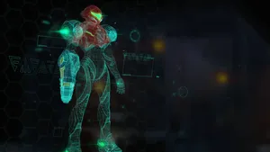 Metroid Dread Samus Aran Neon Blue Wallpaper