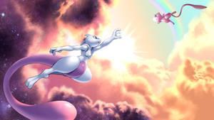 Mew And Mewtwo Exchange A Moment Of Peace Wallpaper