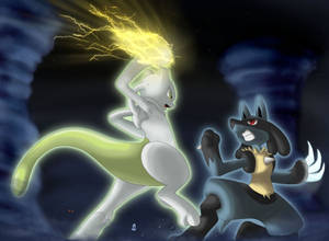 Mewtwo Vs Lucario: A Battle For Supremacy Wallpaper