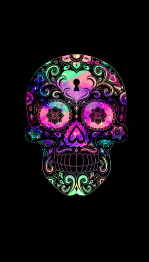 Mexican Mandala Neon Skull Wallpaper