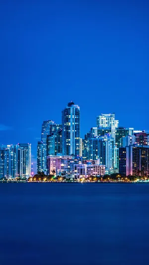 Miami Skyline Night Blue Ocean Iphone Wallpaper