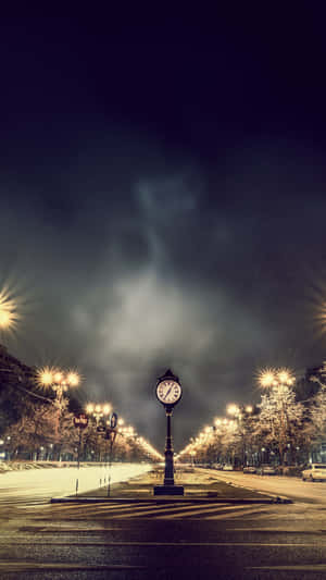 Midnight Clock Street Lights Wallpaper