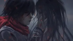 Mikasa And Eren Aesthetic Anime Couple Digital Painting Wallpaper