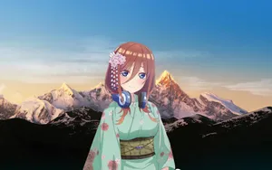 Miku Nakano Against A Snowy Mountain Wallpaper