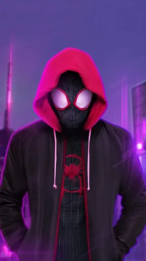 Miles Morales Retrowave Portrait Wallpaper