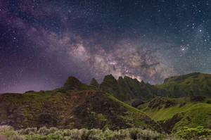 Milky Way Galaxy Green Hills Wallpaper