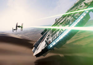 Millenium Falcon In Desert Star Wars Landscape Wallpaper