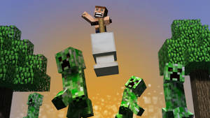 Minecraft Creepers Running Away Wallpaper