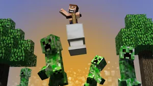 Minecraft Creepers Running Away Wallpaper