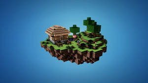 Minecraft Floating Island House Wallpaper