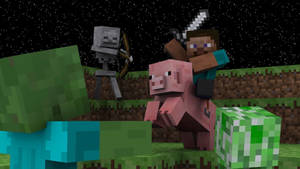 Minecraft Herobrine Fighting Zombie And Skeleton Wallpaper