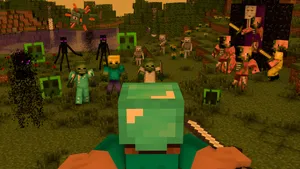 Minecraft Main Character Villains Fight Wallpaper