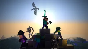 Minecraft Steve And Enemies Wallpaper