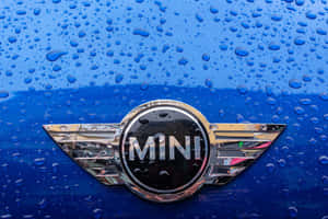 Mini Cooper Logo Raindrops Blue Background Wallpaper