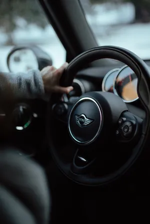 Mini Cooper Steering Wheeland Logo Wallpaper