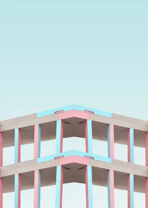 Minimal Blue And Pink Building Architecture Wallpaper