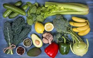 Minimalist Avocado Fruits And Vegetables Flat Lay Wallpaper