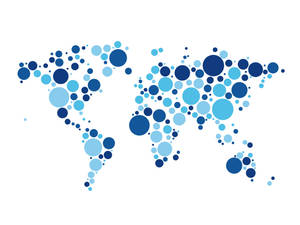 Minimalist Blue Circles World Map Wallpaper