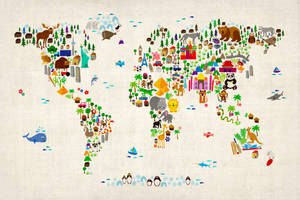 Minimalist Kids Art World Map Wallpaper