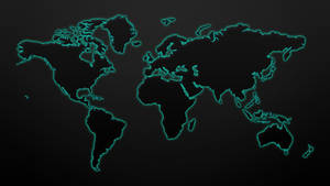 Minimalist Neon Blue And Black World Map Wallpaper