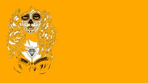Minimalist Yellow Sugar Skull Design Wallpaper
