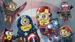 Minion Avengers In Front Of Shield Wallpaper