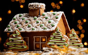 Mint Green Gingerbread House Wallpaper