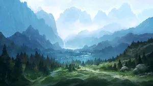 Misty Mountain Landscape Digital Art Wallpaper