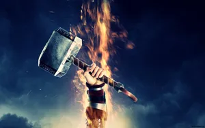 Mjölnir Thor Flaming Hand Wallpaper
