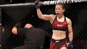 Mma Fighter Zhang Weili Victory Scream Wallpaper