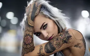 Model's Face With Grey Hair Wallpaper