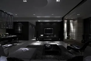 Modern Black Living Room Interior Wallpaper