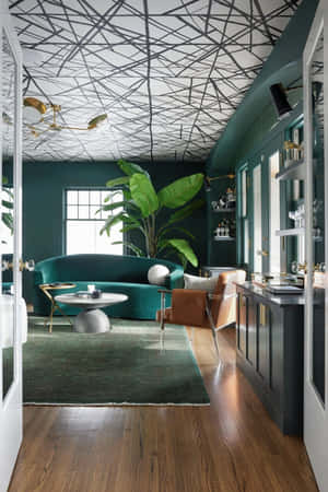 Modern_ Emerald_ Living_ Room_ Design Wallpaper