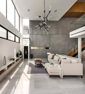 Modern Living Room High Ceiling Design Wallpaper