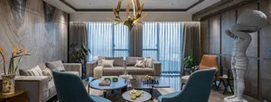 Modern Living Room Interiorwith Artistic Flair Wallpaper