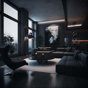 Modern Living Room Twilight Ambiance Wallpaper