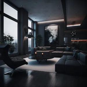 Modern Living Room Twilight Ambiance Wallpaper