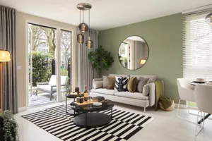 Modern Living Roomwith Green Accents Wallpaper