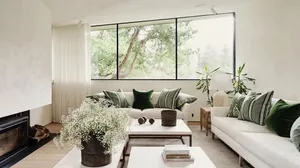 Modern Living Roomwith Nature View Wallpaper