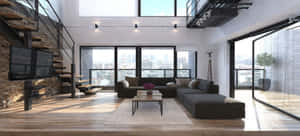 Modern Loft Living Room Interior Wallpaper