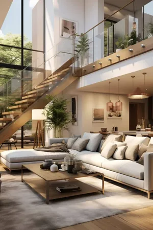 Modern Open Concept Living Areawith Mezzanine Wallpaper