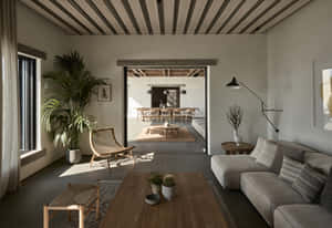 Modern Open Concept Living Room Wallpaper