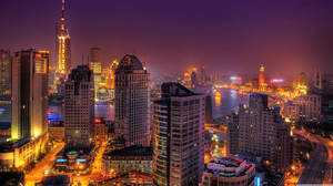 Modern Shanghai City At Night Wallpaper