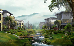 Modern Village Of Chinese Houses Wallpaper
